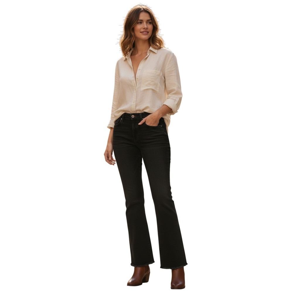 JOE'S NWOT Lara Kick Flare Crop Jeans 26x25 Coated Black‎ High Rise Raw Hem $198